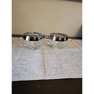 Vintage West Virginia Glass Sugar Bowl & Creamer Wide Platinum Band